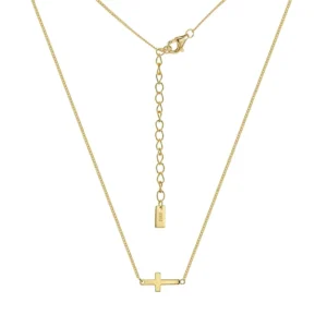 RENSINO 925 Sterling Silver 14K Gold Plated Minimalist Cross Pendant Link Chain Handmade Polished Dainty Religious Jewelry Women
