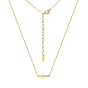 RENSINO 925 Sterling Silver 14K Gold Plated Minimalist Cross Pendant Link Chain Handmade Polished Dainty Religious Jewelry Women