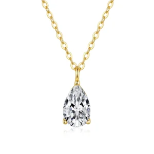 RENSINO 925 Sterling Silver 14k Gold Plated 1Carat Pear Cut D Color Vvs Moissanite Excellent Cut Anti Allergy Nickel Free Necklace