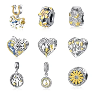 RENSINO 925 Sterling Silver 18K Gold Plated Charms for Charms Bracelets Charms Beads for Jewelry Making