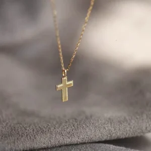 RENSINO 925 Sterling Silver 18K Gold Plated Cross Pendant Necklace Minimalist Faith Jewelry Necklace for Women
