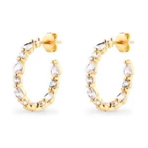RENSINO 925 Sterling Silver 18K Gold Plated Moissanite Hoop Bridal Earrings Women