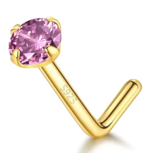 RENSINO 925 Sterling Silver 18K Gold Plated Piercing Diamond Nose Ring Nose Rings for Women Pierced Nose