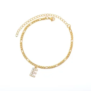 RENSINO 925 Sterling Silver 18k Gold Plated Jewelry Initial E Ankle Bracelet Letters for Women