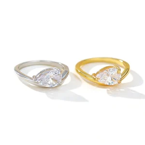 RENSINO 925 Sterling Silver 18k Gold Plated with Pear Shape Claw Prong Setting Cubic Zirconia Stones Solitaire Rings