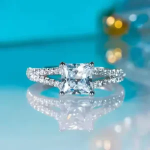 RENSINO 925 Sterling Silver 1ct VVS Moissanite Ring for Women Princess Cut Ring for Engagement