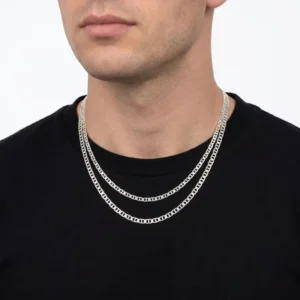 RENSINO 925 Sterling Silver 3.2mm 3.8mm Flat Mariner Chain Necklace Gold Rhodium Hip hop Style Men Women Daily Wear Gift
