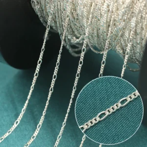 RENSINO 925 Sterling Silver 3+1 Figaro Link Chain for Women Bracelet Necklace Making