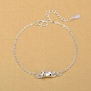 RENSINO 925 Sterling Silver 3D Cat Charm Bracelet for Women Animal Jewelry