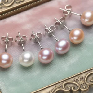 RENSINO 925 Sterling Silver 4A White Pink Purple Button Shape Stud Pearl Designer Earrings