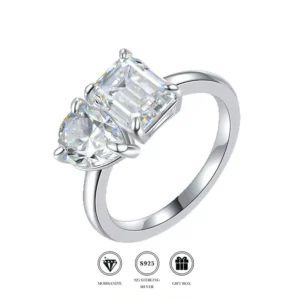 RENSINO 925 Sterling Silver 4CT Pear & Emerald Cut Moissanite Ring From Manufacturer