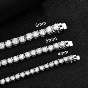 RENSINO 925 Sterling Silver 4mm 5mm 6mm Round Bright Cut Zircon Tennis Chain Rhodium Plated OEM Customizable Unisex Necklace