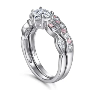 RENSINO 925 Sterling Silver 6X6MM Heart Shaped Moissanite or Zircon 18K White Gold Plated Couple Rings for Wedding