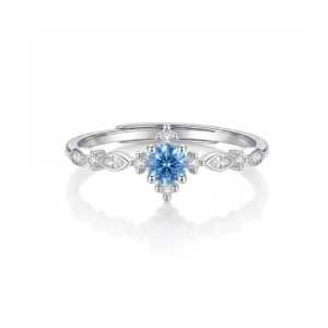 RENSINO 925 Sterling Silver Adjustable Round Sky Blue Zircon Marquise Side Stones Elegant Ring For Women