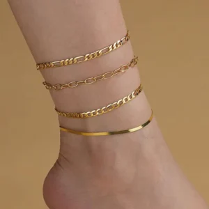 RENSINO 925 Sterling Silver Anklet Foot Chain Jewelry for Women 14K Gold Plated Chain Anklets