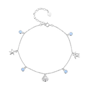 RENSINO 925 Sterling Silver Anklets Summer Ocean Anklets Opal Anklets for Women