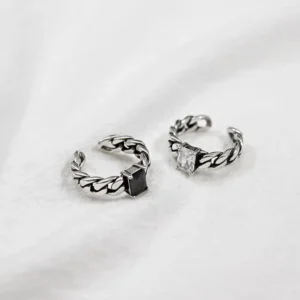 RENSINO 925 Sterling Silver Antique Ring Black Agate Chain Opening Personalized Ring Personalized New Trend