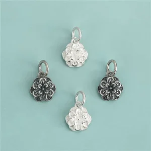 RENSINO 925 Sterling Silver Antique Silver Flower Charms Pendant for Bracelets Necklace Making