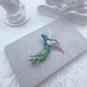 RENSINO 925 Sterling Silver Azure Phoenix Brooch Gradient Blue Green Enamel Pav CZ Mythical Oriental Statement Jewelry Wedding Gift