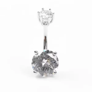RENSINO 925 Sterling Silver Belly Button Ring Four claw Round Zircon Belly Button Stud Human Body Piercing Belly Button Ring