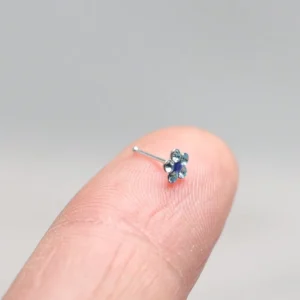 RENSINO 925 Sterling Silver Blue Crystal Flower Nose Ring Stud Body Jewelry for Women