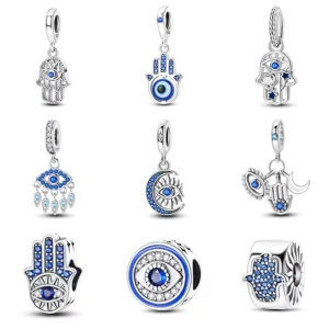 RENSINO 925 Sterling Silver Blue Evil Eye Pendant Fine Pendants Charms with Zircon for Women’s Party Gift Jewelry