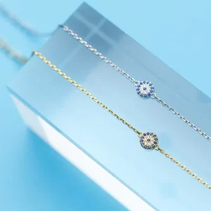RENSINO 925 Sterling Silver Blue Eye Shape Hand Charm Zircon Bracelets Fashion Jewelry for Women