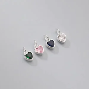 RENSINO 925 Sterling Silver Blue Green Pink Heart Zircon Pendant for Fashion Jewelry Making Charms