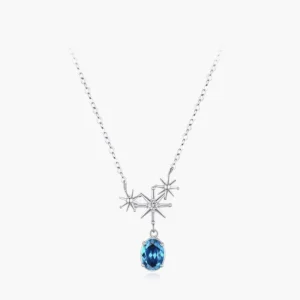 RENSINO 925 Sterling Silver Blue Zircon Star Pendant Necklace For Women