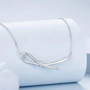 RENSINO 925 Sterling Silver Bow Pendant Necklace Sparkly Zircon Adjustable Chain for Women Plated White Gold Jewelry Party Gift BSN392