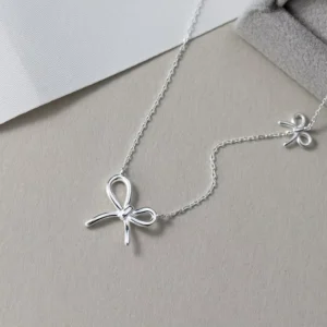 RENSINO 925 Sterling Silver Bow Pendant Necklace for Women