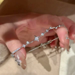 RENSINO 925 Sterling Silver Bracelet Bangle Set Fashion Chain Link Dainty For Women Daily Wear Anniversary Party Gift