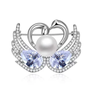 RENSINO 925 Sterling Silver Brooch Luxury Jewelry Woman Heart Swan Pearl Brooches