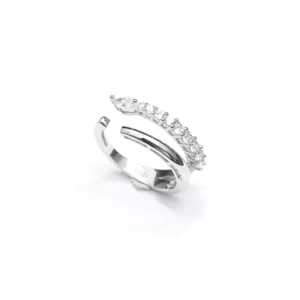 RENSINO 925 Sterling Silver CZ Open Ring Adjustable Cubic Zirconia Stackable Band Rings for Women