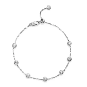 RENSINO 925 Sterling Silver CZ Station Chain Bracelet For Women Adjustable Minimalist Diamond Tennis Bracelet Fine Jewelry Gift