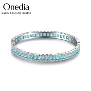RENSINO 925 Sterling Silver Chain Link Bracelets Paraiba Tourmaline Full Pave Claw Setting Third Party Certified 16g
