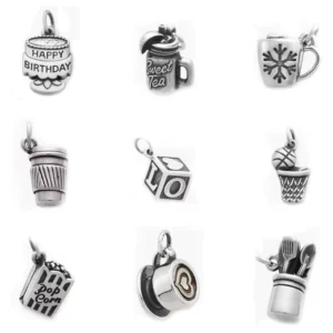 RENSINO 925 Sterling Silver Charm Antique Silver Charms Cups Bottles Charm for Women Men Children