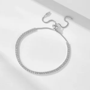 RENSINO 925 Sterling Silver Charm Bracelet Gold Silver Plated Full Diamond Cubic Zirconia Rope Adjustable Tennis Bracelet
