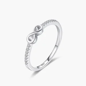 RENSINO 925 Sterling Silver Charm Infinity Love Infinite Clear CZ Rings for Women Girls Wedding Engagement Jewelry Gift