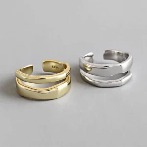 RENSINO 925 Sterling Silver Charming Irregular Chain Geometric Rings Gold Open Rings for Women Men Party Gifts Accessories