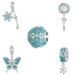 RENSINO 925 Sterling Silver Charms Butterfly Flower and Natural Opal Bracelet Charm Fit Original Bracelet