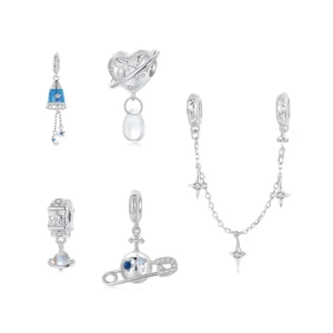 RENSINO 925 Sterling Silver Charms Fashion Jewelry Charms for Bracelet Jewelry Making Zirconia Simple Planet Series Pendant Charm Beads