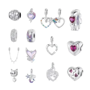 RENSINO 925 Sterling Silver Charms Pendant Charm for Bracelet Jewelry Making Mermaid Love Intimate Emotion Jigsaw Charm