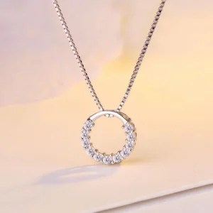 RENSINO 925 Sterling Silver Circle Pendant Necklace for Women Geometric Cubic Zirconia Hollow Ring Pendant Gold Trendy