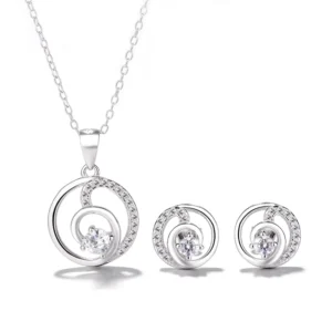 RENSINO 925 Sterling Silver Circle Zircon Set for Women in New Fashion High Grade Jewelry