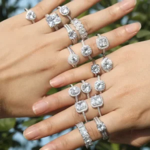 RENSINO 925 Sterling Silver Classic Engagement Wedding Set Rhodium Plated Zircon Stacking Rings for Women