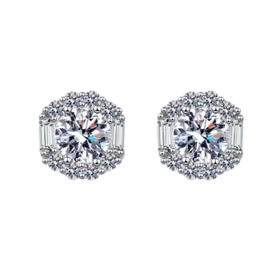 RENSINO 925 Sterling Silver Classic Jewelry Full Round Moissanite Earrings Boutique Jewelry Accessories