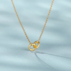 RENSINO 925 Sterling Silver Classic Simple Double Ring Pendant Ladies Wedding Necklace Gift Valentine’S Day Gift Collarbone Chain