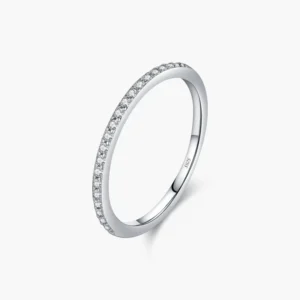 RENSINO 925 Sterling Silver Classic Simple Round Moissanite Thin Stackable Eternity Band Rings for Women Fine Jewelry Accessories