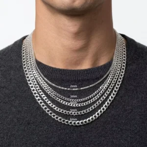 RENSINO 925 Sterling Silver Classic Style Sweater Chain Cuban Link Necklace Rhodium 18K Gold Plating Unisex Gift Jewelry for Parties